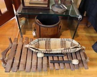 antique rustic xylophone, possibly African, non-Western antique and vintage decor