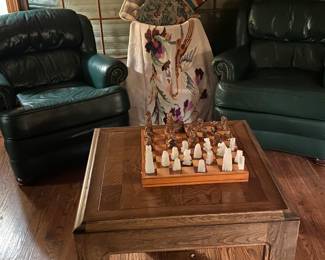 Hancock & Moore Leather Arm Chairs, Onyx Chess Set