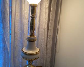 Vintage Steiffel Brass Enamel Torchiere Table Lamp