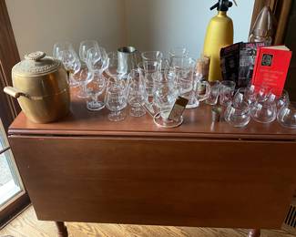 Vintage Cherry Wood Double Drop Leaf Table with Bar Ware Set Up!!