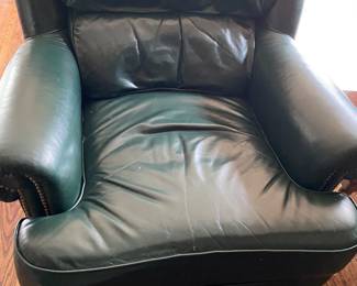 Hancock & Moore Hunter Green Leather Over Stuffed Arm Chair with Studded. (4)