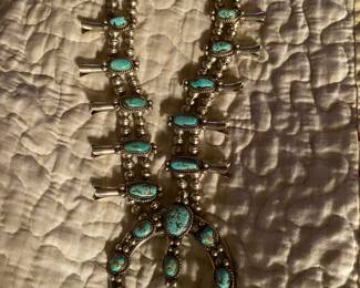 Vintage Sterling Turquoise Squash Blossom 