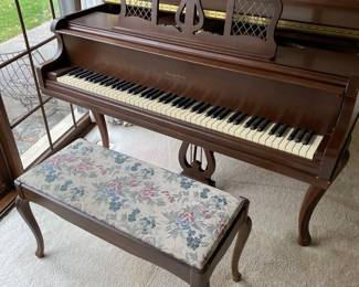 Vintage 1930's George Stack Baby Grand Piano with Bench