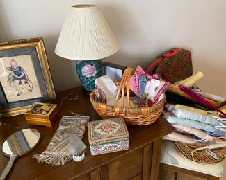 Vintage Hankies, Whiting Davis Evening Bags, Satin Hangers