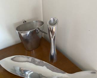 Nambe Fish Server, Ice Bucket, Bud Vase