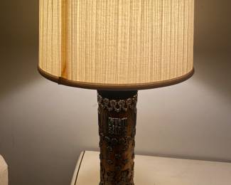 Mid Century, Tin, Embossed Copper/Silver Design Table Lamps (pair)