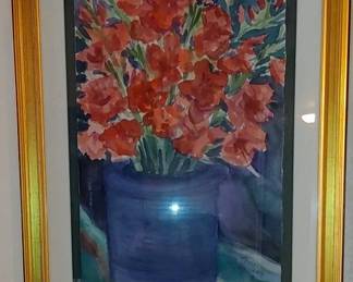 Stunning water color still life red gladiolus
