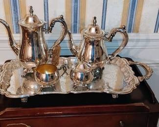 Elegant Sterling Silver Plate Tea & Coffee set with Sugar & Creamer-Tea Pot & Coffee Pot 