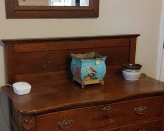 Antique 3 drawer Wood Dresser Chest original finish with key holes