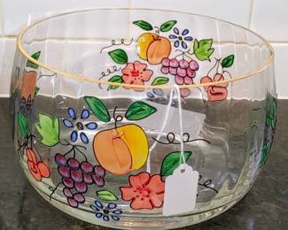 Crystal Clear Fruit Bowl Gold Accents Handcrafted Crystal Grapes Apple Cherries. Made in Romania.