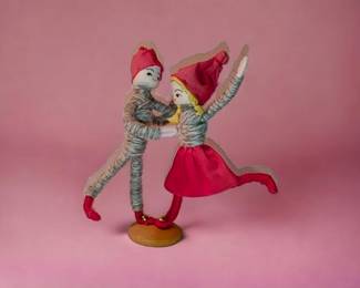 Rare Find Vtg Early Anne Beate Textile Yarn Artist 4" Hand Made Boy Girl Red Skirt Denmark 