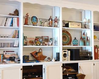 Huge bookcase area full of pottery & other great items