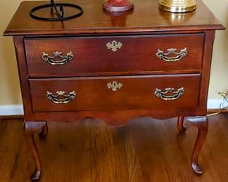 Fine Queen Anne paw foot two drawer chest with cabriol legs