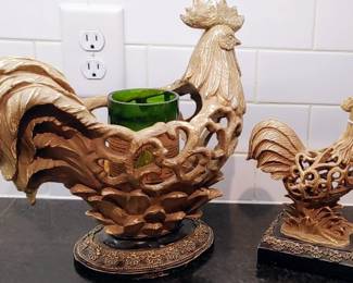 Rooster candle holder or planter/or greenery