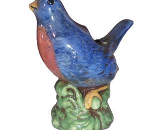 Rare Signed Gail Pittman pottery blue bird planter