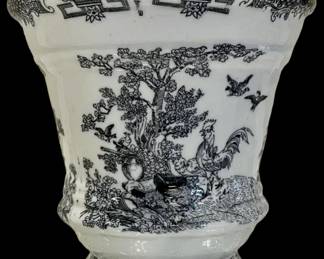 Vintage Chinese Dechang Taoci Black And White Chinoiserie Print Porcelain Vase