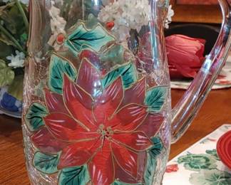 Stunning crackle glass poinsettia pitcher by Crystal Clear Industries
VERY HARD TO FIND
	Discontinued. Circa: 2004 - 2009 
