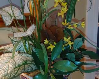 Baum Bros Formalities Blue Paisley Chintz Footed Vase with Orchid Floral 