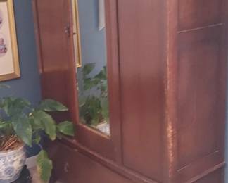 antique armoire wardrobe with beveled Edge mirror