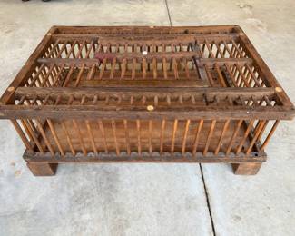 Vintage chicken crate converted into coffee table