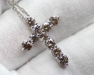 DIAMOND CROSS PENDANT NATURAL 2.00CTW PT900 SOLID PLATINUM ROPE CHAIN NECKLACE JEWELRY 4 GRAMS
