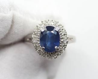 NATURAL SAPPHIRE PLATINUM RING WITH DIAMOND ACCENTS 2.25CTW, 5.16 GRAMS, SIZE 5.5
