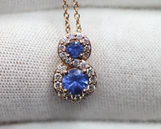 LEVIAN NATURAL SAPPHIRE DIAMOND DANGLE NECKLACE PENDANT 14K SOLID ROSE GOLD 1.25CTW, 2.5 GRAMS, FINE GEMSTONE
