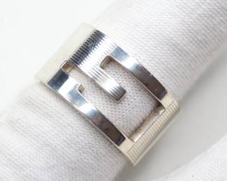 GUCCI UNISEX RING 925 STERLING SILVER "G" LOGO INSIGNIA MADE IN ITALY SIGNATURE RIBBED AUTHENTIC DESIGNER
