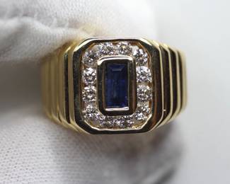 SAPPHIRE DIAMOND RING 18K SOLID YELLOW GOLD MENS 1.5CTW, 8.5 GRAMS, SIZE 6.5 GEMSTONE FINE JEWELRY