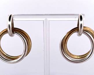 STERLING SILVER TAXCO MEXICO MULTI COLORED DANGLE HOOP EARRINGS
