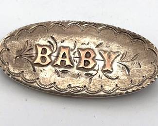 VINTAGE 14K GOLD AND STERLING SILVER BABY BROOCH PIN 3.5 GRAMS, ENGLISH MARKS
