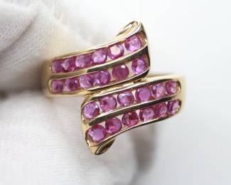 14K SOLID YELLOW GOLD RUBY RING CHANNEL SET NATURAL GEMSTONE JEWELRY SIZE 6.25, 3.68 GRAMS, .60CTW
