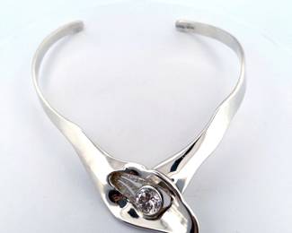 VINTAGE TAXCO MEXICO STERLING SILVER 925 CZ MODERNIST CHOKER NECKLACE
