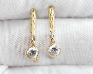 14K YELLOW GOLD DANGLE EARRINGS 1.25 GRAMS CUBIC ZIRCONIA
