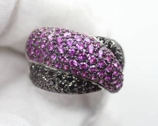 RUBY AND BLACK DIAMOND RING 18K WHITE GOLD "CV" MAKERS MARK 4.4CTW, 10 GRAMS, SIZE 8 NATURAL JEWELRY
