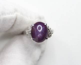 PURPLE STAR SAPPHIRE RING 18K WHITE GOLD 10.15CTW CABACHON 5.62 GRAMS NATURAL GEMSTONE JEWELRY
