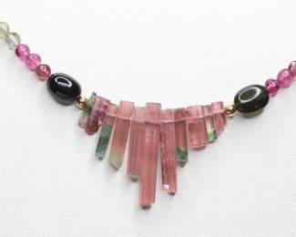 NATURAL WATERMELON TOURMALINE NECKLACE 18K YELLOW GOLD 40.00 CTW GEMSTONE JEWELRY
