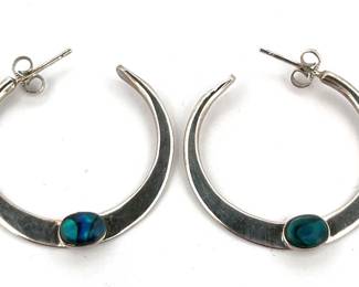 STERLING SILVER 925 ABALONE HOOP EARRINGS
