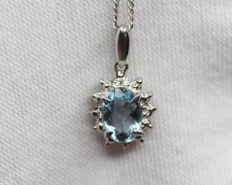 AQUAMARINE NECKLACE WITH DIAMOND ACCENTS MADE OF PT900 SOLID PLATINUM
