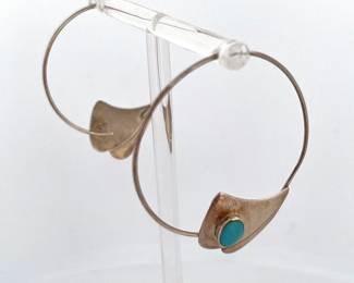 STERLING SILVER 925 TURQUOISE HOOP EARRINGS

