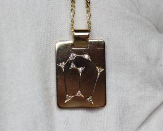 18K YELLOW GOLD DIAMOND .10CTW CONSTELLATION PENDANT 6.45 GRAMS & 14K FIGARO CHAIN 3.84 GRAMS, DOG TAG NATURAL
