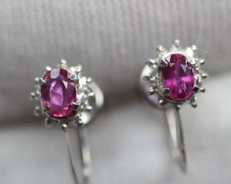 RUBY AND DIAMOND EARRINGS SET IN PT900 PLATINUM .50CTW NATURAL STUD SCREWBACK NATURAL GEMSTONE JEWELRY
