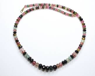 18K YELLOW GOLD NATURAL TOURMALINE BEADED NECKLACE 127.5 CARATS GEMSTONE FINE JEWELRY

