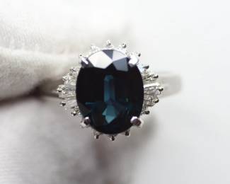 NATURAL SAPPHIRE RING SET IN SOLID PT850 PLATINUM WITH DIAMOND HALO 3.15CTW, 8.76 GRAMS, SIZE 6
