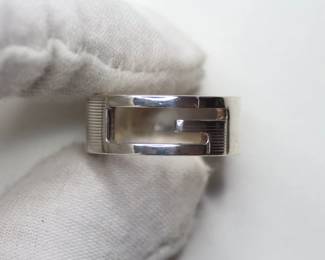 GUCCI UNISEX RING 925 STERLING SILVER "G" LOGO INSIGNIA VINTAGE MADE IN ITALY SIGNATURE RIBBED
