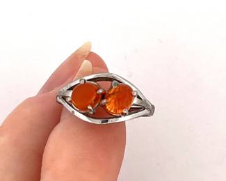 NATURAL MEXICAN FIRE OPAL STERLING SILVER RING
