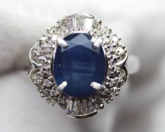 SAPPHIRE RING WITH DIAMOND ACCENTS MADE OF SOLID PLATINUM 2.25CTW, 6.03 GRAMS, SIZE 6.5

