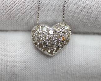 DIAMOND HEART PENDANT 18K WHITE GOLD 1.00CTW NATURAL BOX CHAIN NECKLACE JEWELRY
