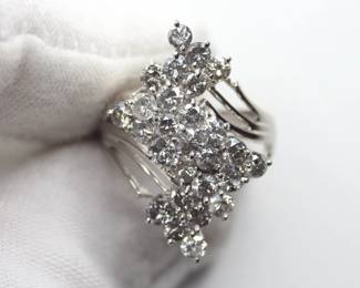 PLATINUM DIAMOND RING PT900 2.10CTW, 6.05 GRAMS NATURAL CLUSTER SI GEMSTONE JEWELRY
