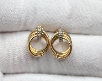 14K YELLOW GOLD STUD EARRINGS WITH DIAMOND ACCENTS 1.5 GRAMS
